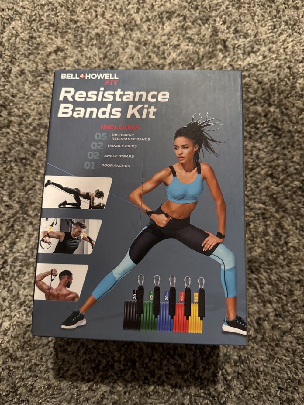Bell + Howell Fit Resistance Bands Kit 10-30 lb Handles Ankle Straps Open Box